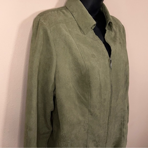 Petite Medium Croft And Barrow Green Blazer Jacket Floral Print Zip Closure - Picture 3 of 16